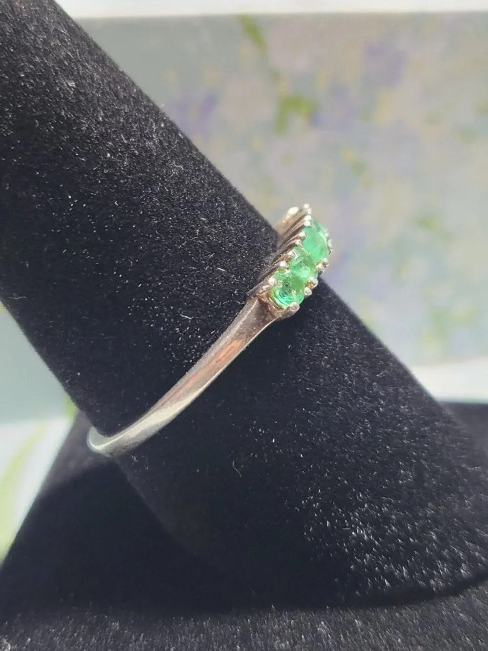 Natural Emerald Half Eternity Sterling Silver Band Ring